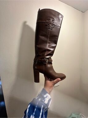 Tory Burch Chocolate Brown Leather Knee-High Heel Boot